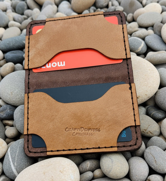 Four pocket folding card wallet made from premium Italian leather. Cognac and Brown