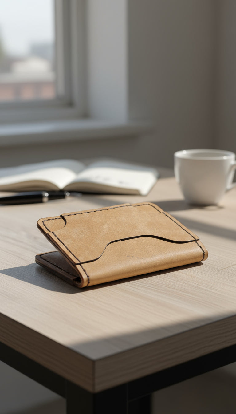 Handmade four pocket folding wallet in Cognac italian leather
