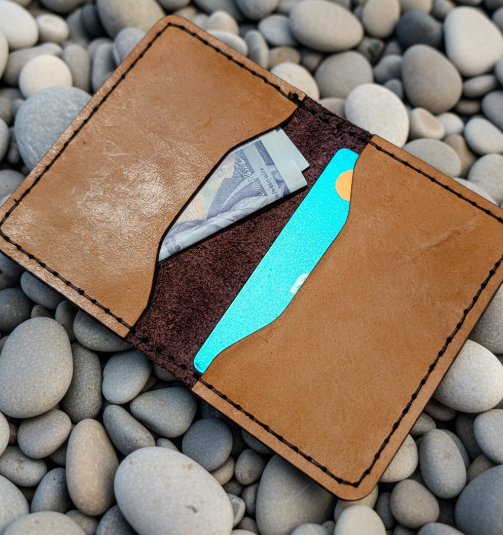 Four pocket folding card wallet made from premium Italian leather. Cognac and Brown