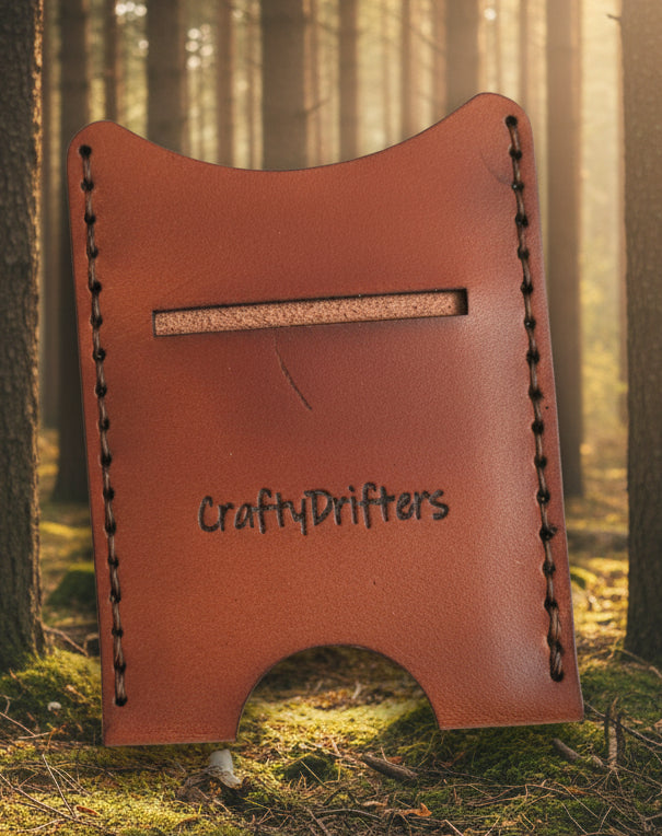 Basic Leather Card Slip with Cash Slot - CraftyDrifters Cornwall