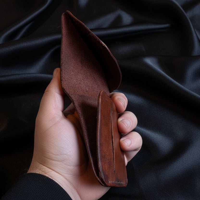 Compact Bi - Fold Wallet sinlge piece of leather - CraftyDrifters Cornwall