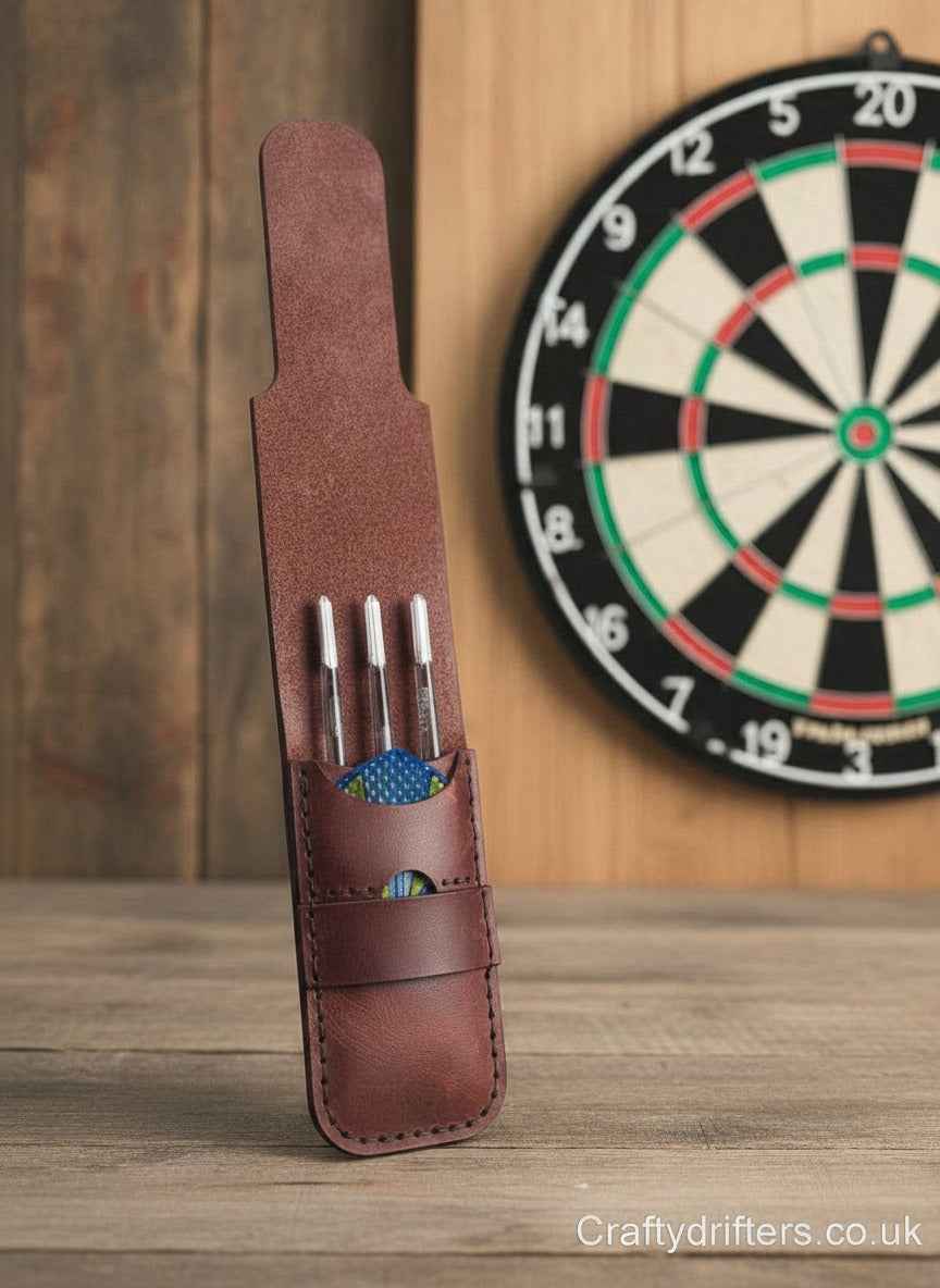 Custom Handmade Leather Darts Case in Brown - CraftyDrifters Cornwall