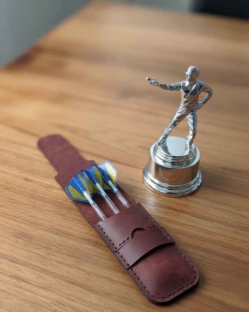 Custom Handmade Leather Darts Case in Brown - CraftyDrifters Cornwall