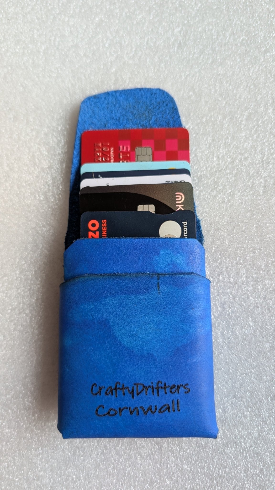Drifters Wide Boy Stitch Free hand dyed leather wallet. Blue - CraftyDrifters Cornwall