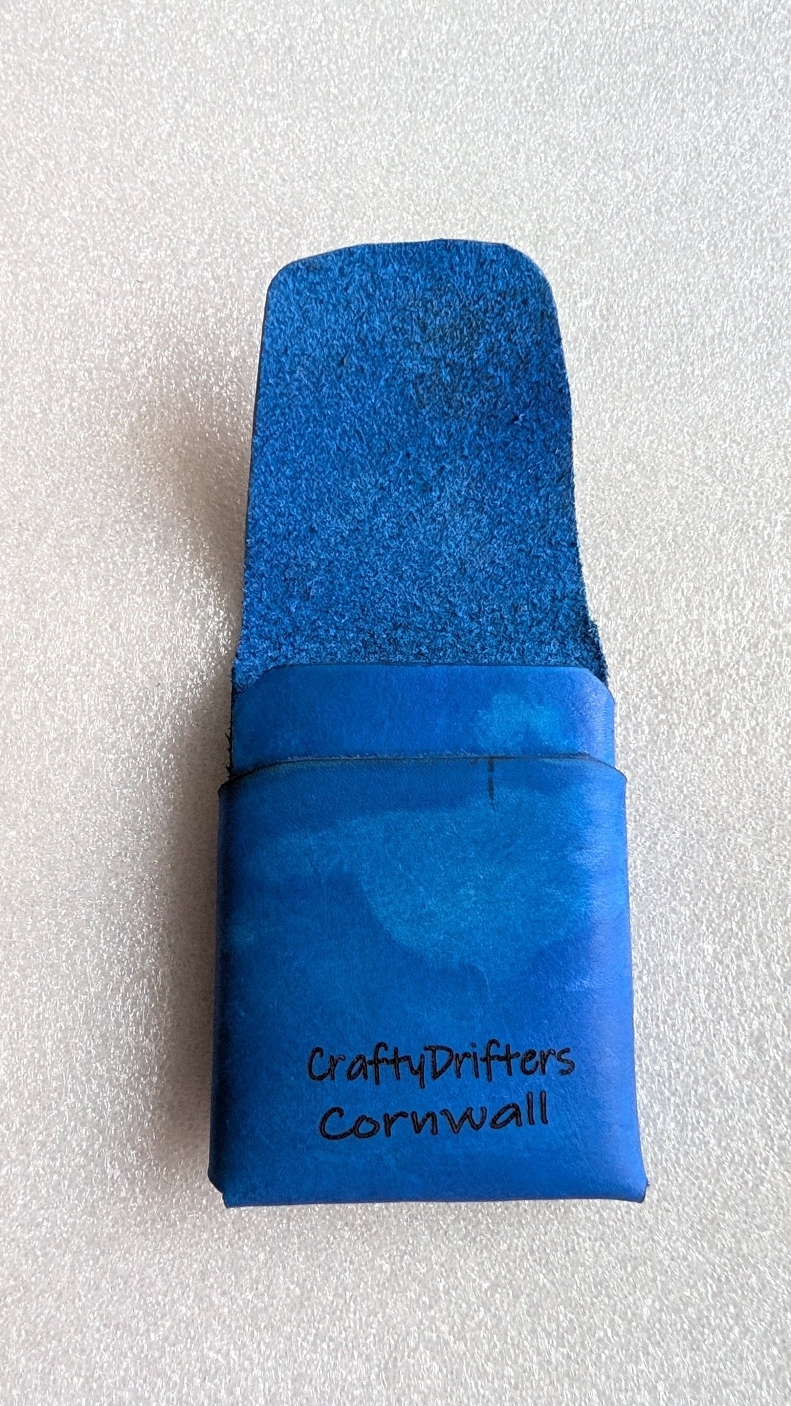 Drifters Wide Boy Stitch Free hand dyed leather wallet. Blue - CraftyDrifters Cornwall