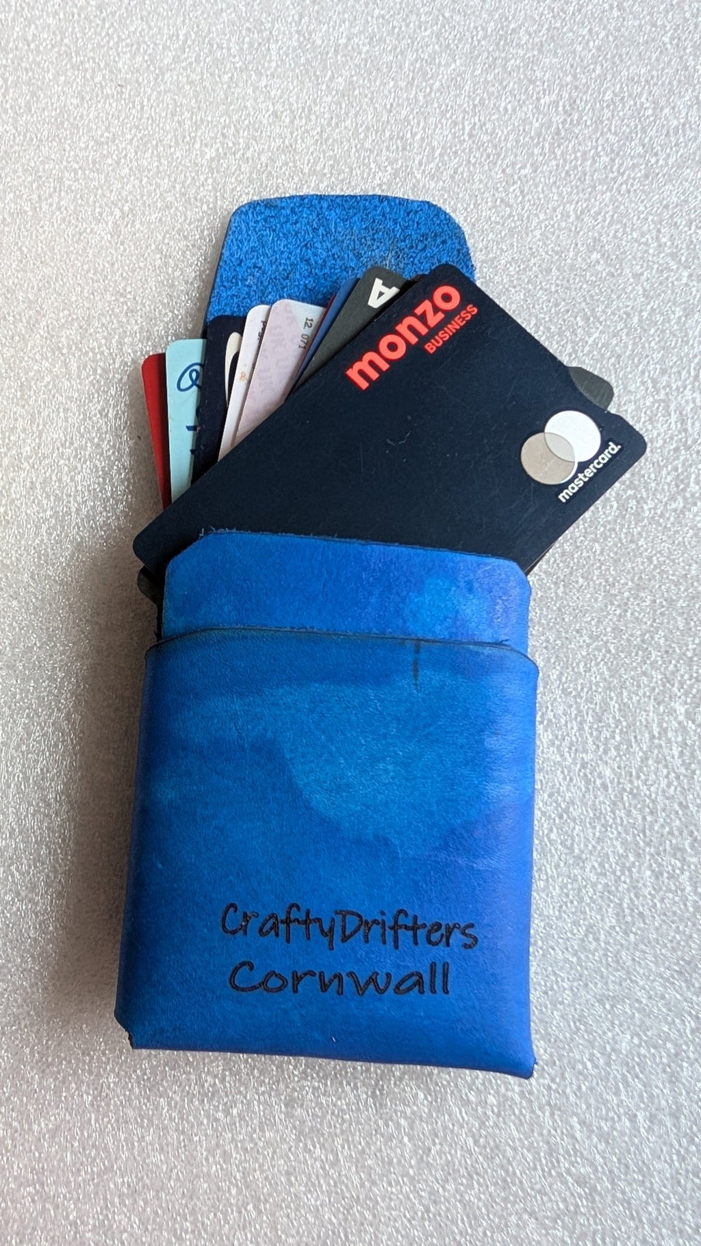 Drifters Wide Boy Stitch Free hand dyed leather wallet. Blue - CraftyDrifters Cornwall