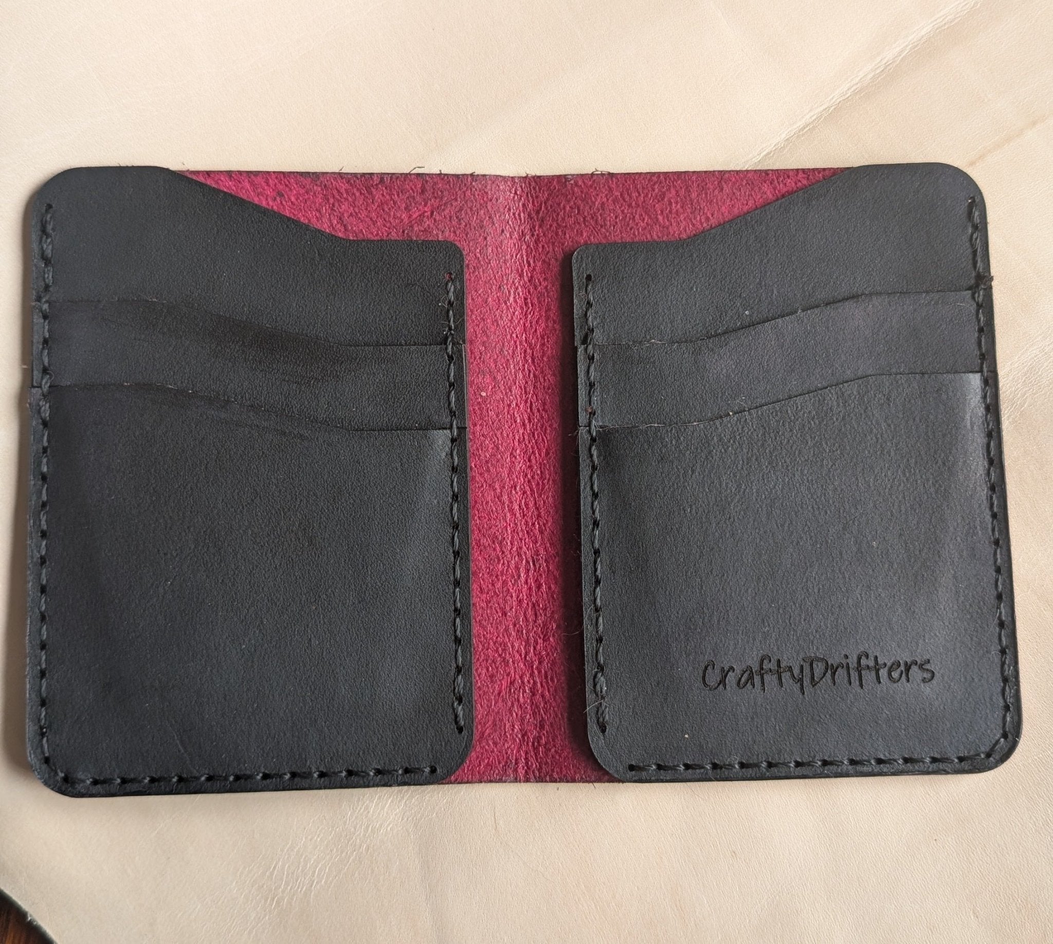 Full Grain Leather Bi - fold Wallet - CraftyDrifters Cornwall