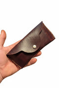 Handmade full grain leather glasses case with soft, durable craftsmanship and stylish design