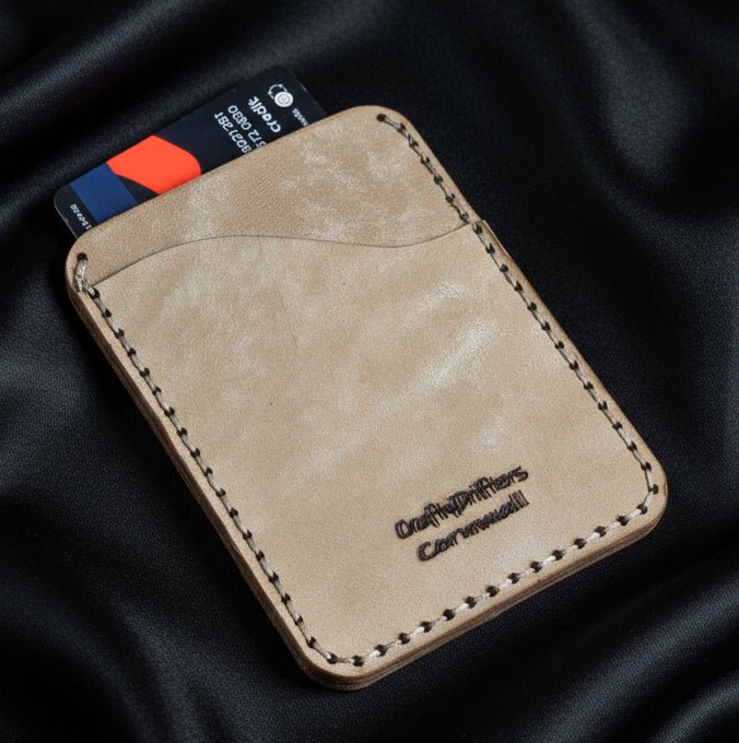 Handmade Italian leather card holder with compass graphics - CraftyDrifters Cornwall