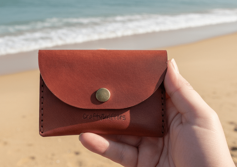 Handmade Leather Coin, Card Wallet - CraftyDrifters Cornwall