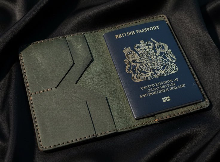 Handmade leather passport cover - CraftyDrifters Cornwall
