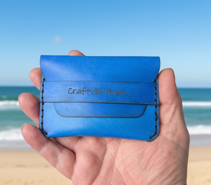 Leather Card Wallet with Flap Closure - CraftyDrifters Cornwall