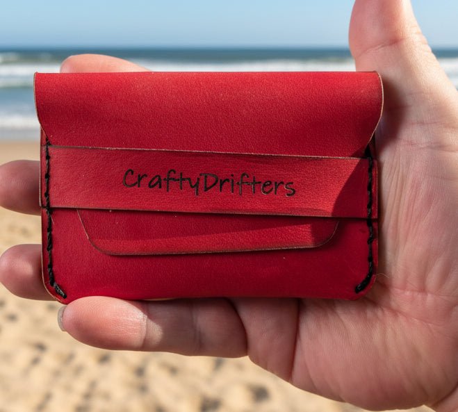 Leather Card Wallet with Flap Closure - CraftyDrifters Cornwall