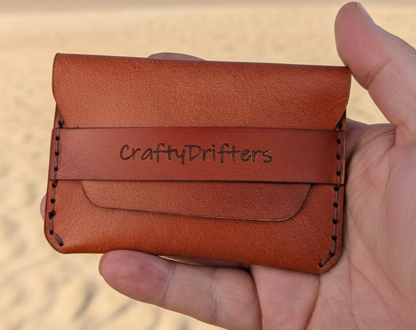 Leather Card Wallet with Flap Closure - CraftyDrifters Cornwall