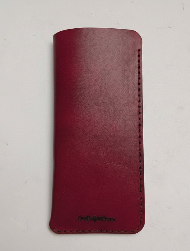 CraftyDrifters Glasses case in Dark Red hand dyed leather