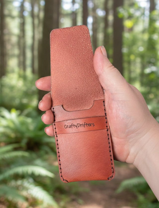 Long Flap handmade leather card wallet - CraftyDrifters Cornwall