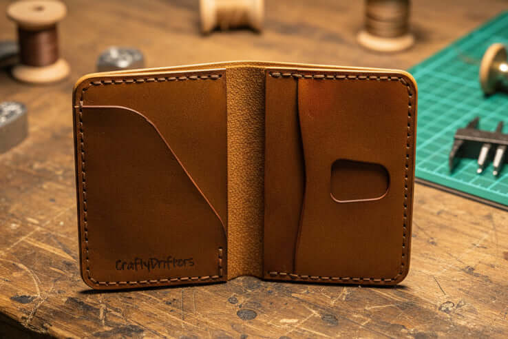 low profile handmade bi - fold leather wallet - CraftyDrifters Cornwall