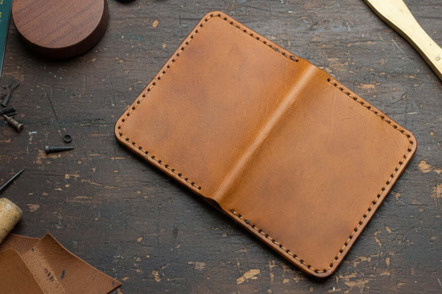 low profile handmade bi - fold leather wallet - CraftyDrifters Cornwall