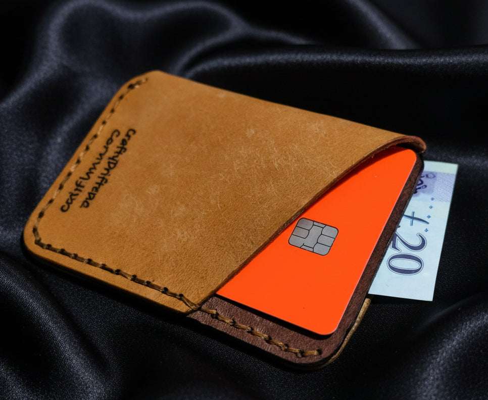 Minimalist Card Holder Cognac and Brown Maya Leather (ONE ONLY) - CraftyDrifters Cornwall