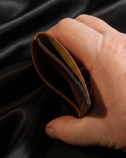 Minimalist Card Holder Cognac and Brown Maya Leather (ONE ONLY) - CraftyDrifters Cornwall