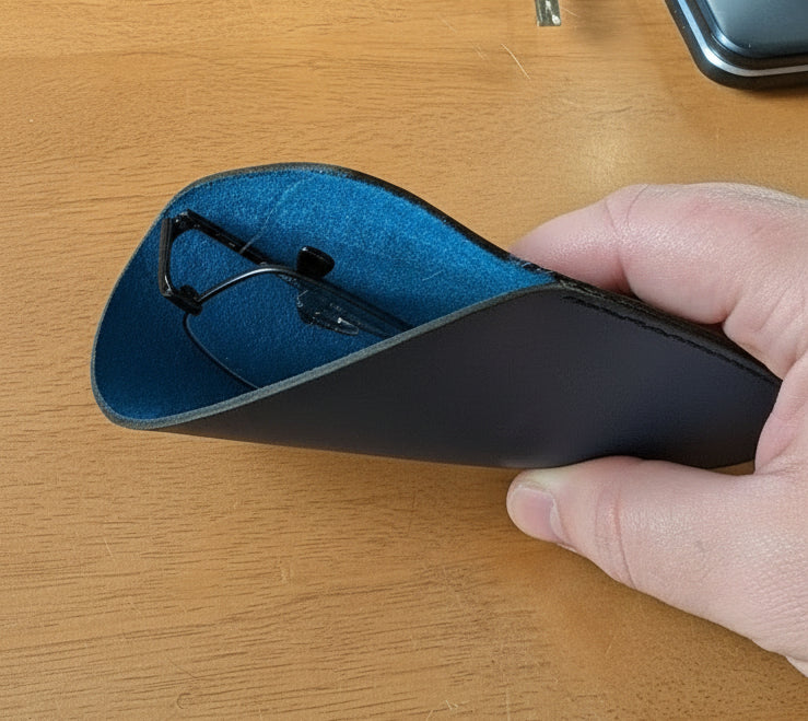 Glasses Sleeve in Metallic Blue Leather
