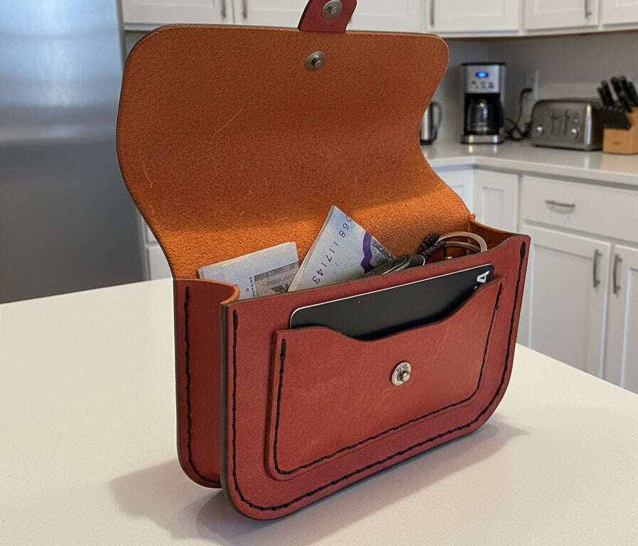 Card Purse Bag with large pocket and card slip showcasing stylish design and high-quality Italian leather.