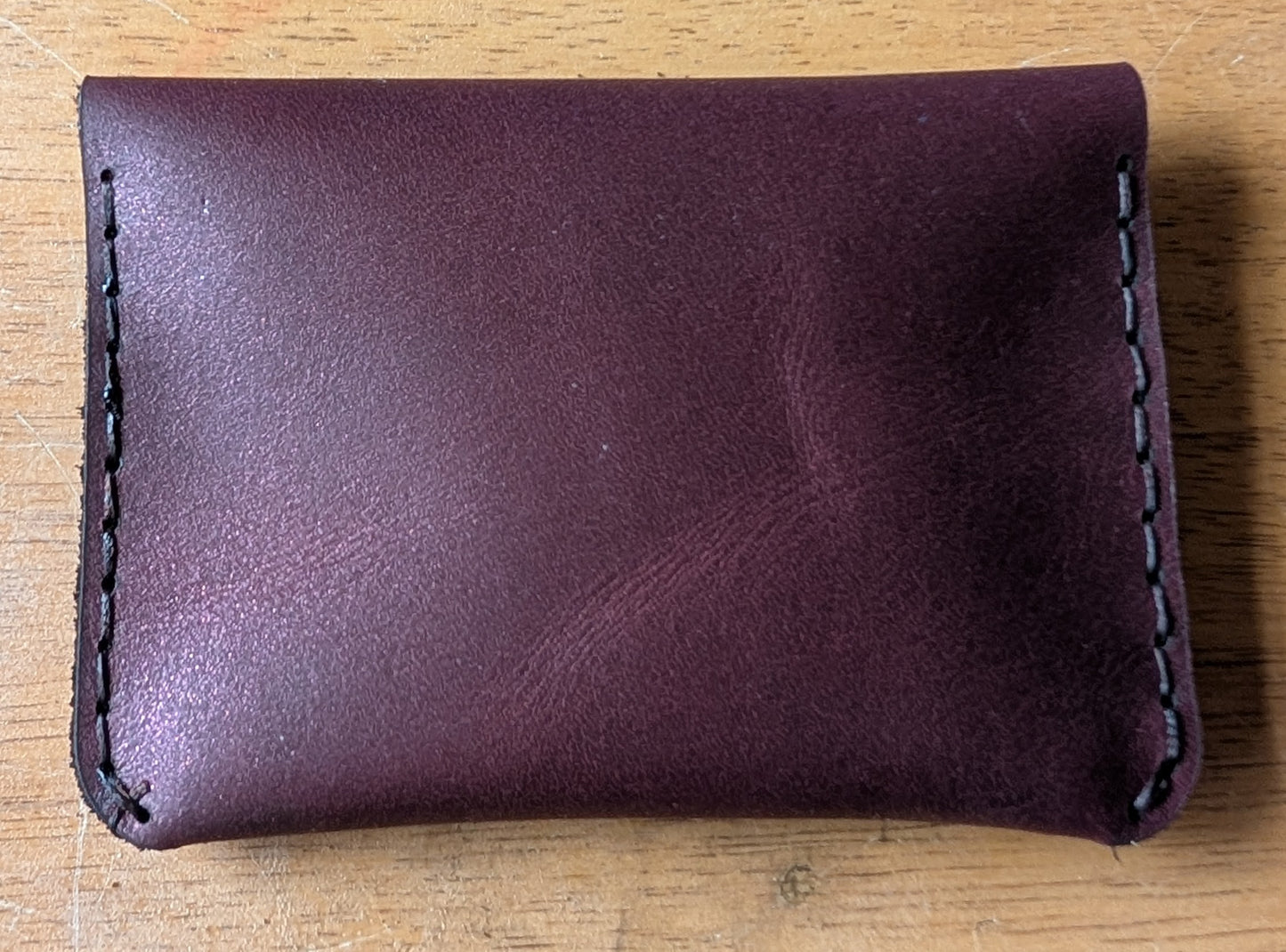 Minimalist leather Card Holder with tuck flap in Mettallic Red Leather