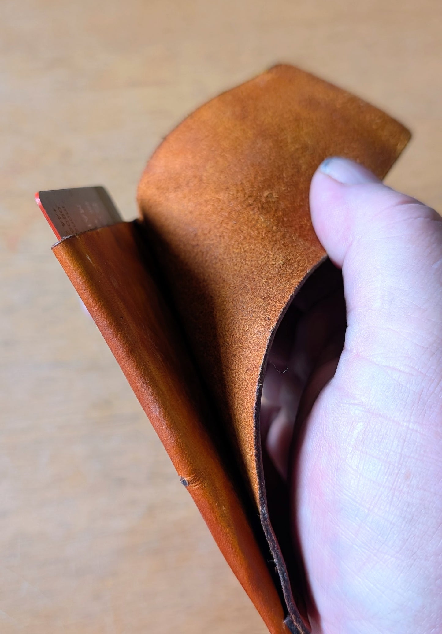 Slimline Leather Card/Cash Fold. Tan Brown