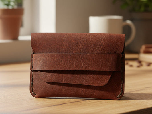 minimalist leather coin purse with tuck flap