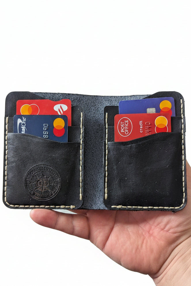 Hilldown Black full-grain leather wallet with four card pockets and spacious note fold