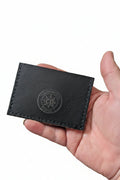 Drifters Single Pocket black full-grain leather card sleeve with hand-stitched detailing