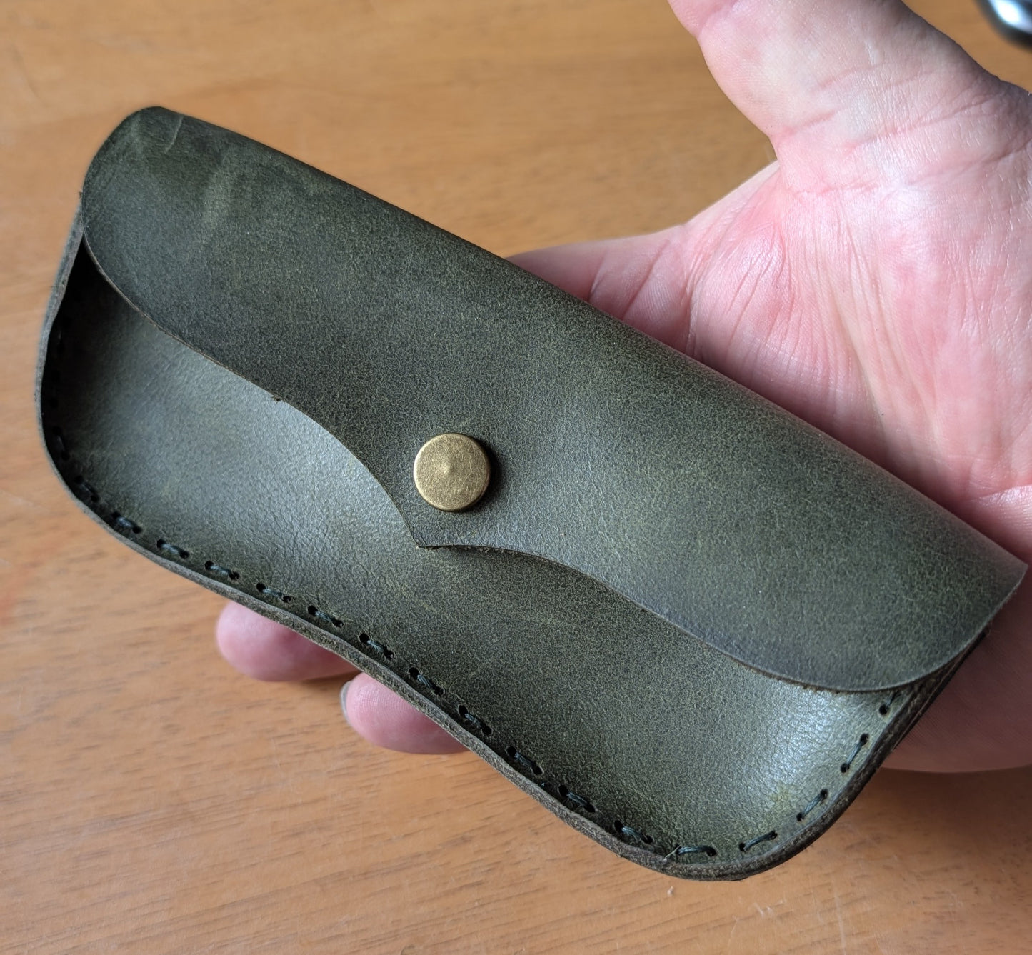 Glasses Case  Gusseted Green Crazy Horse Leather