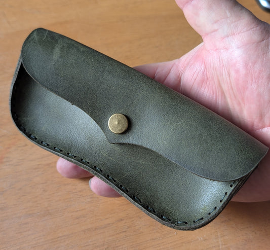 Glasses Case  Gusseted Green Crazy Horse Leather