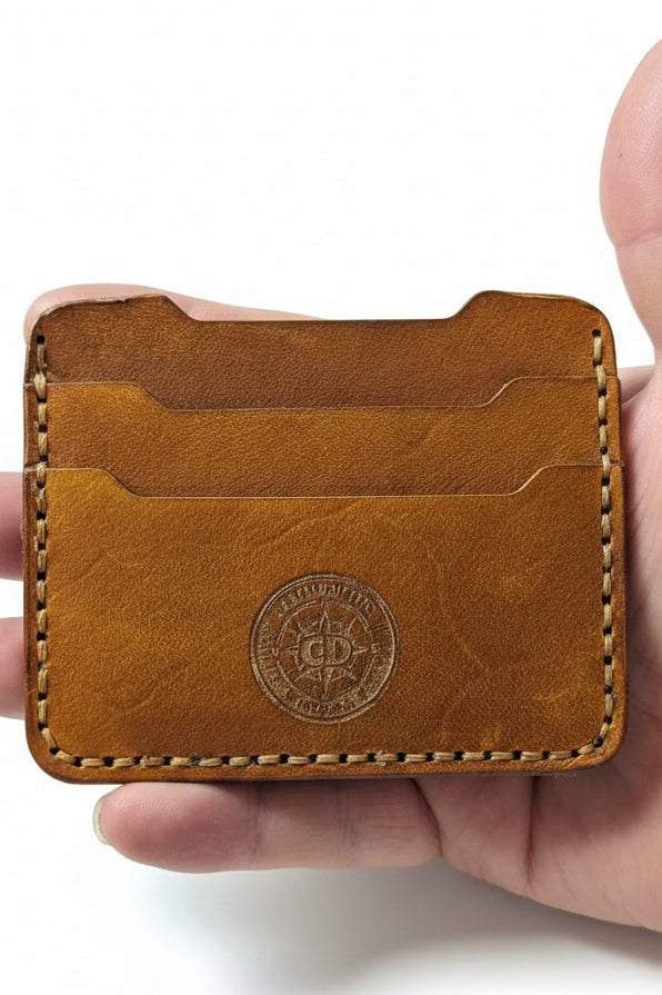 Rustic5 handcrafted whisky full-grain leather card holder with durable stitching and lifetime warranty