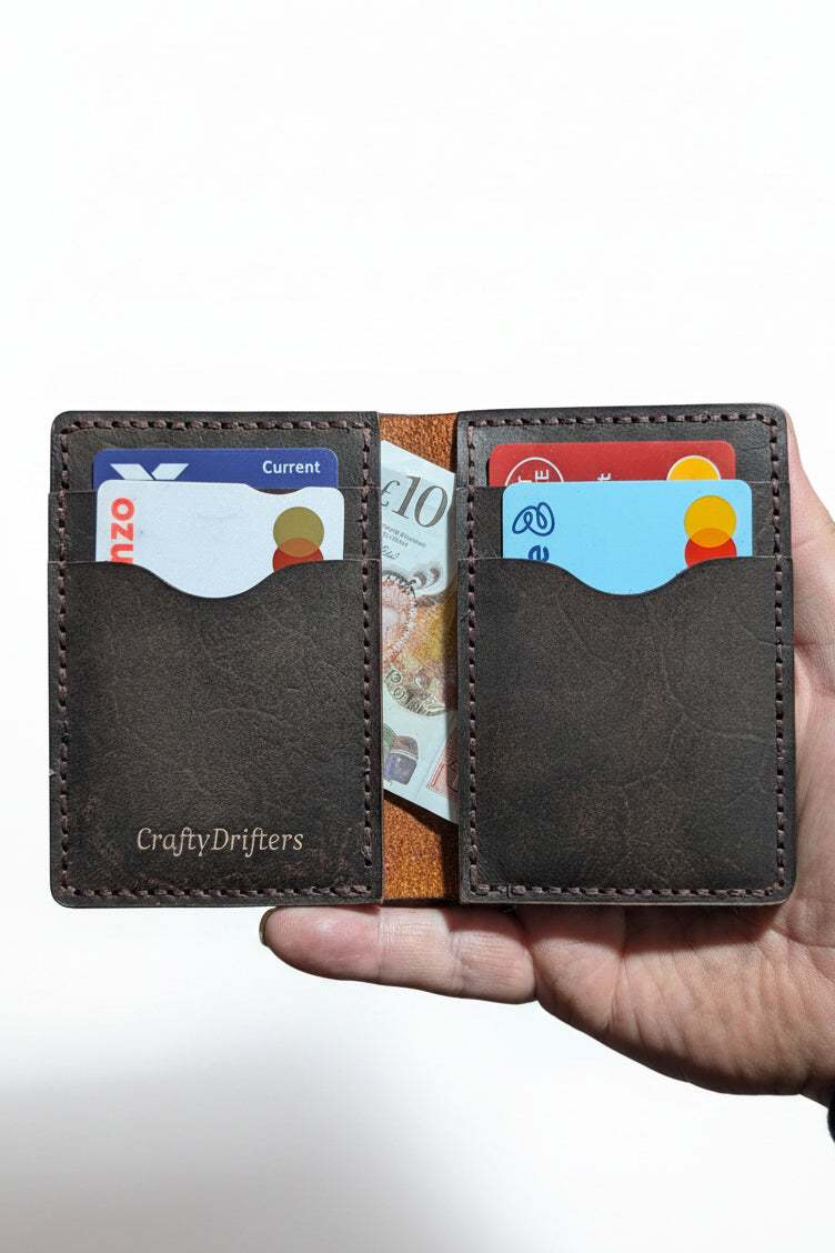 The Fistral Wallet in Cordovan Brown full-grain leather with six pockets for cards and cash