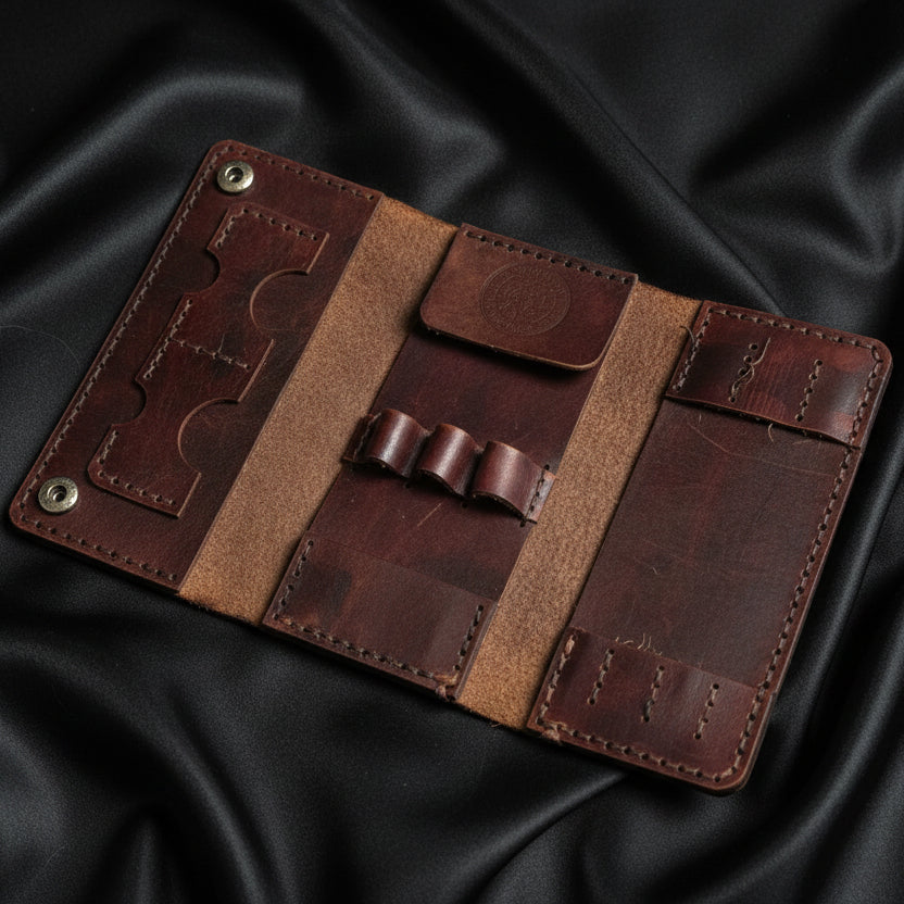 Tri-Fold Premium Hand Dyed Leather Darts Case