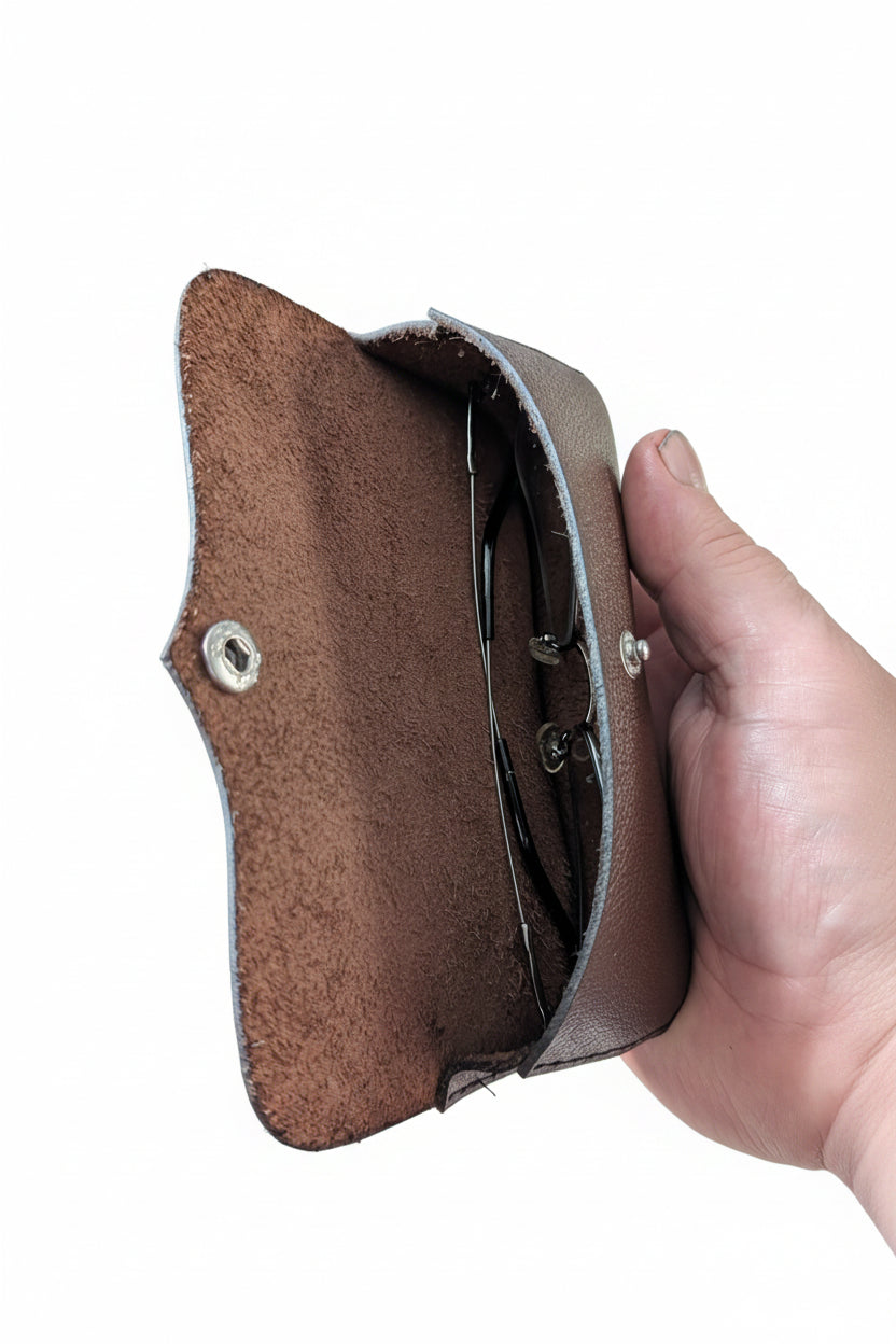Glasses case, light brown pebble leather.