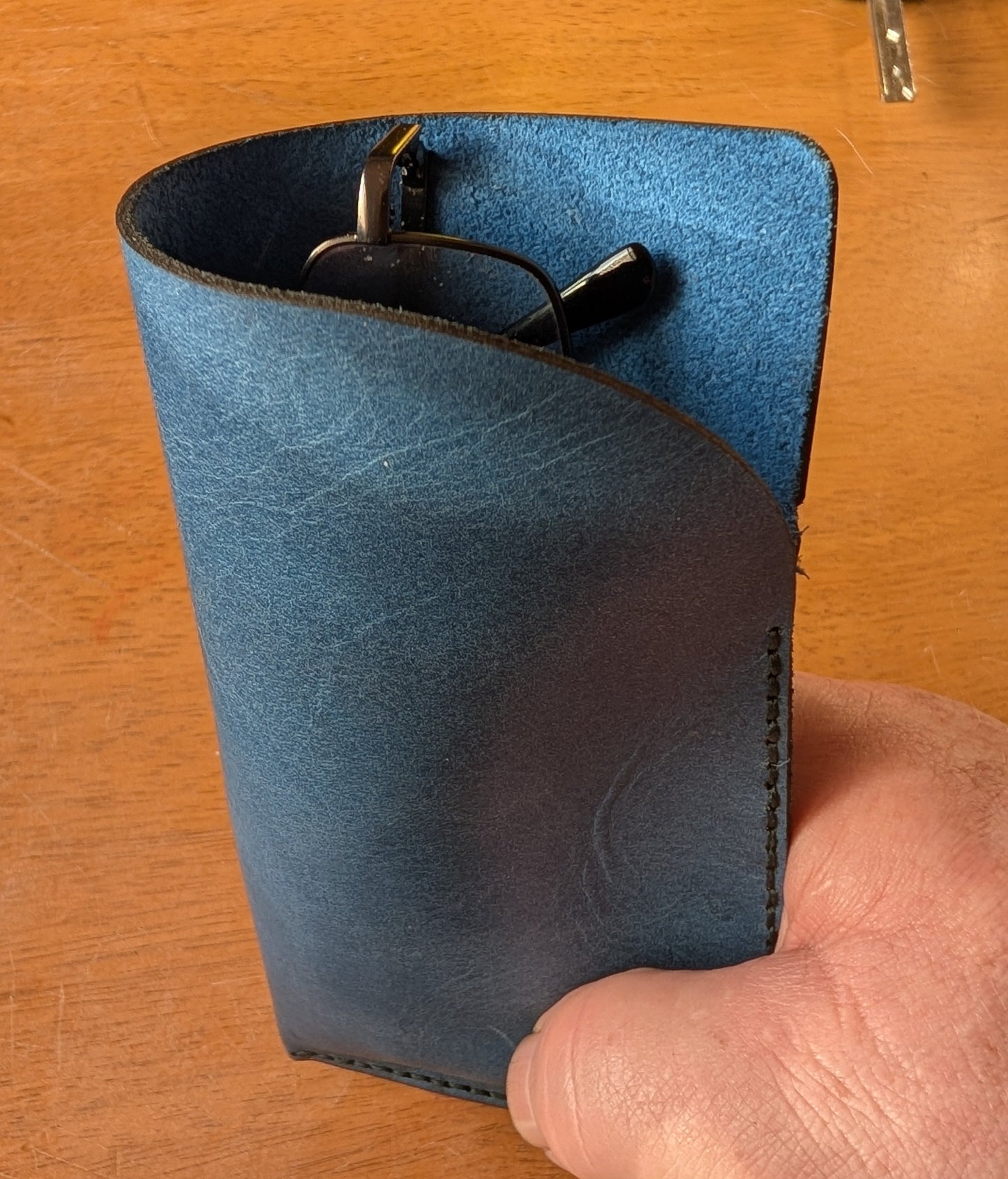 Glasses Sleeve in Metallic Blue Leather