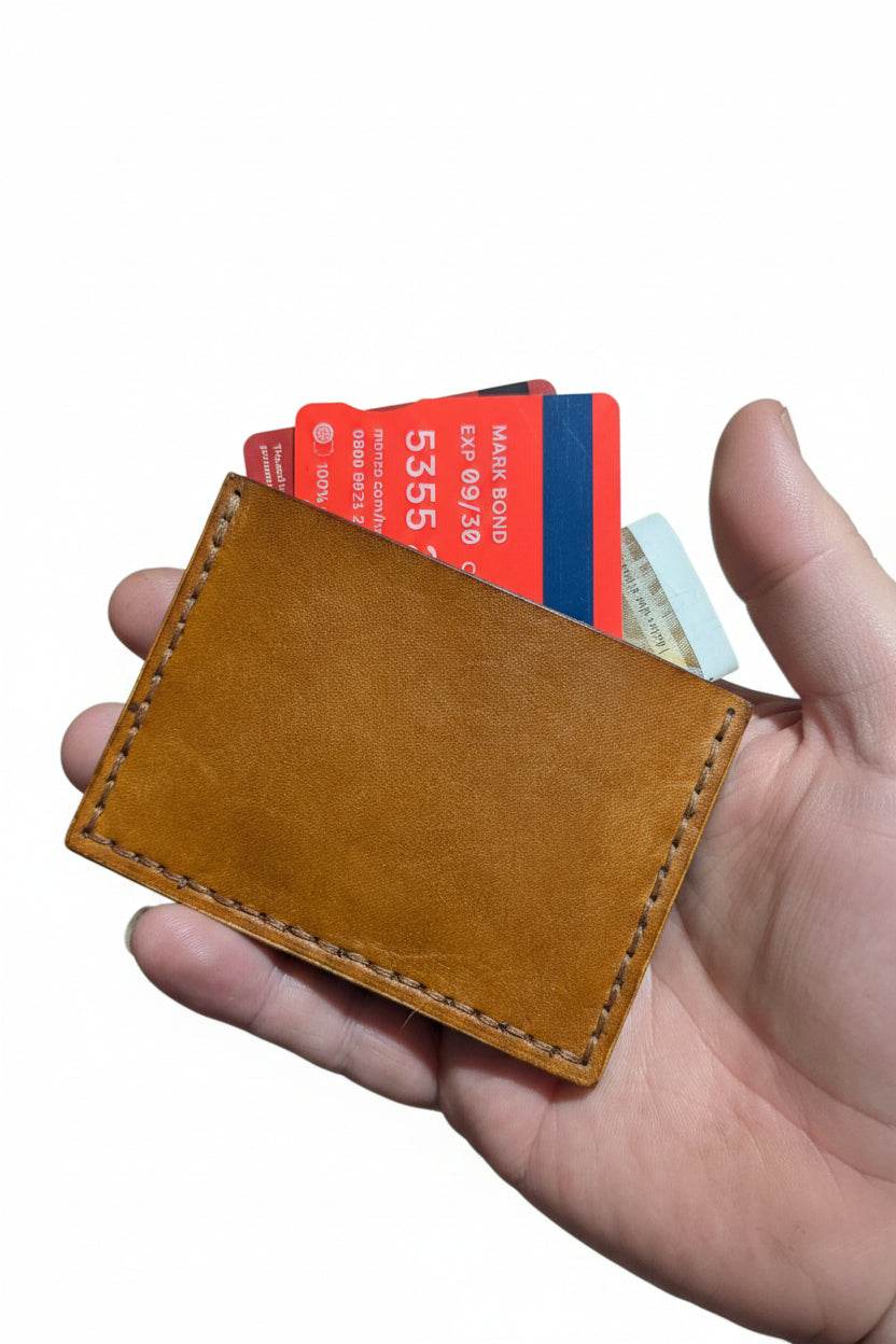 Basic Card Sleeve Drifters Single Pocket light brown full-grain leather compact card holder