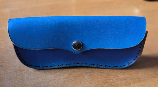 Glasses Case  Gusseted Blue Vegtable Tanned Leather