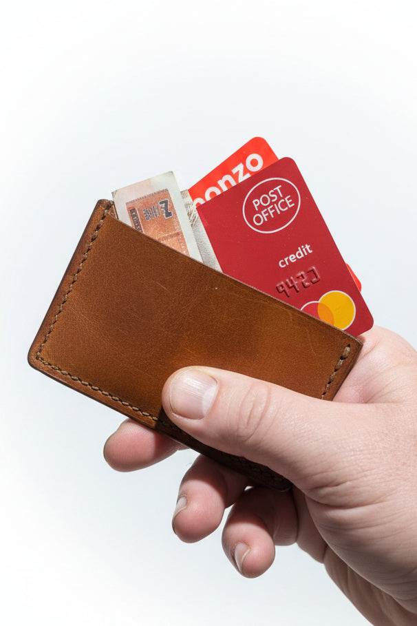 Light brown Basic Card Sleeve made from full-grain leather with single pocket design