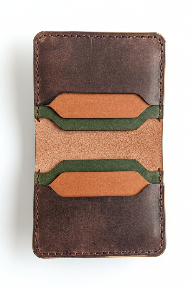 The Carbiss hand-stitched full-grain leather wallet with six card pockets and full-length note fold