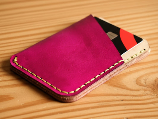 Minimilist 2 pocket bank Card Sleeve in vibrant pink color by Craftydrifters Cornwall