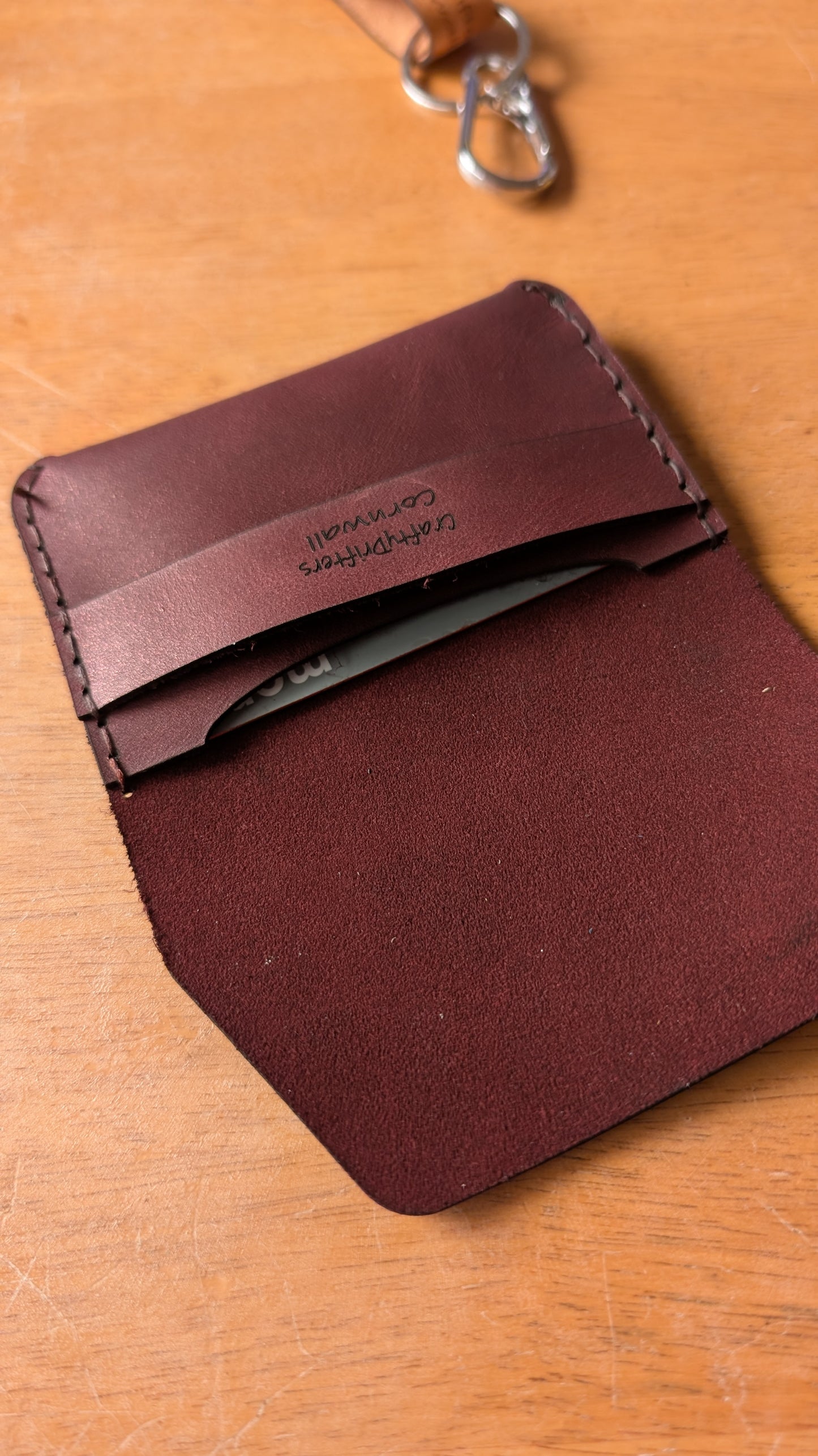Minimalist leather Card Holder with tuck flap in Mettallic Red Leather