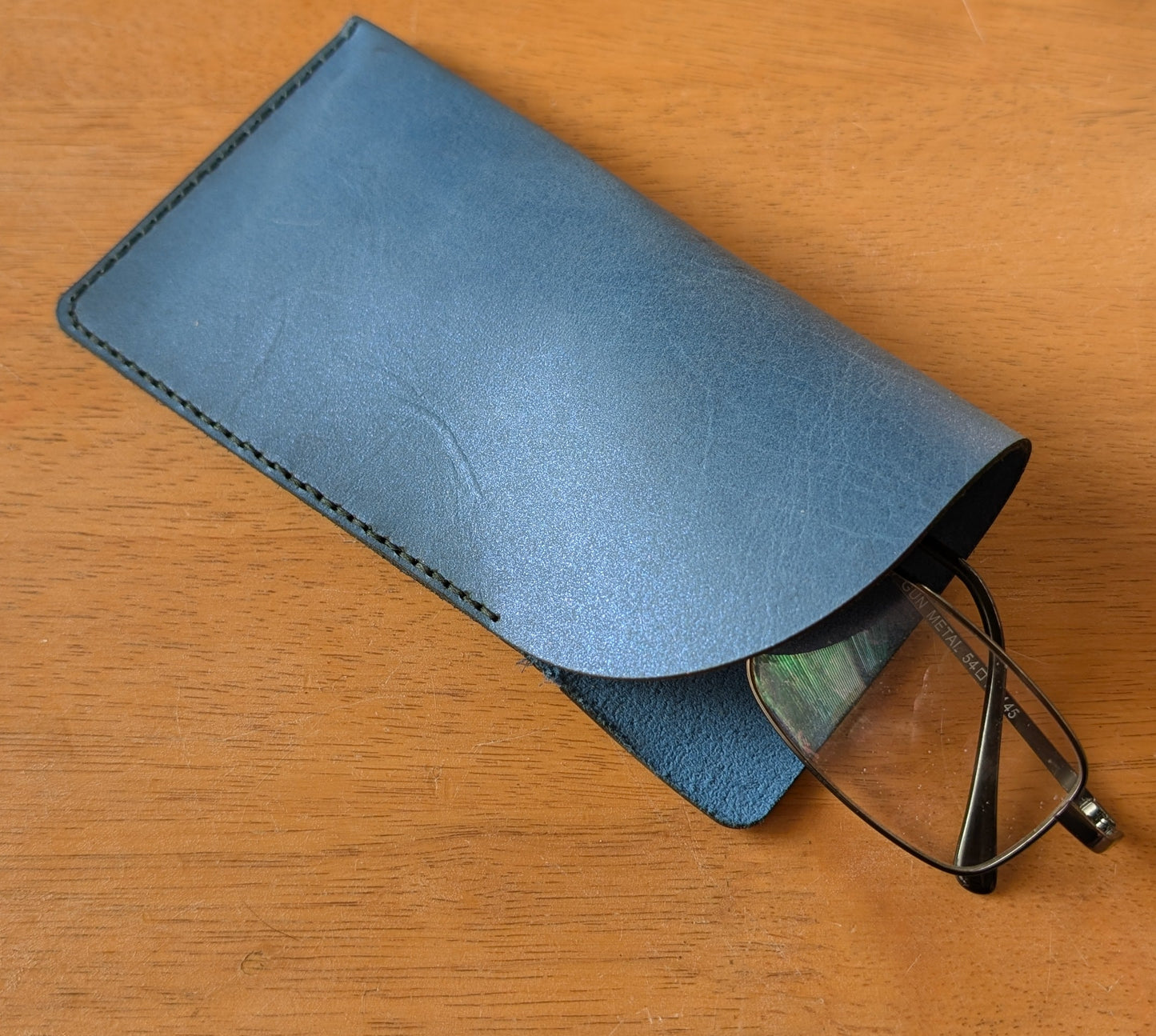 Glasses Sleeve in Metallic Blue Leather