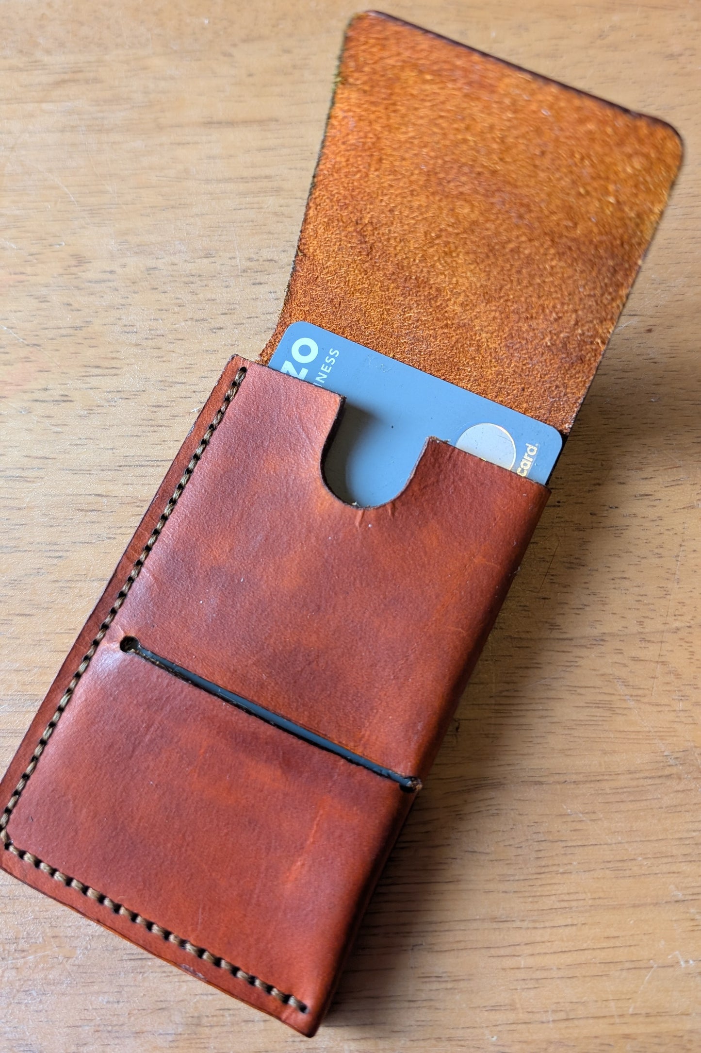 Slimline Leather Card/Cash Fold. Tan Brown