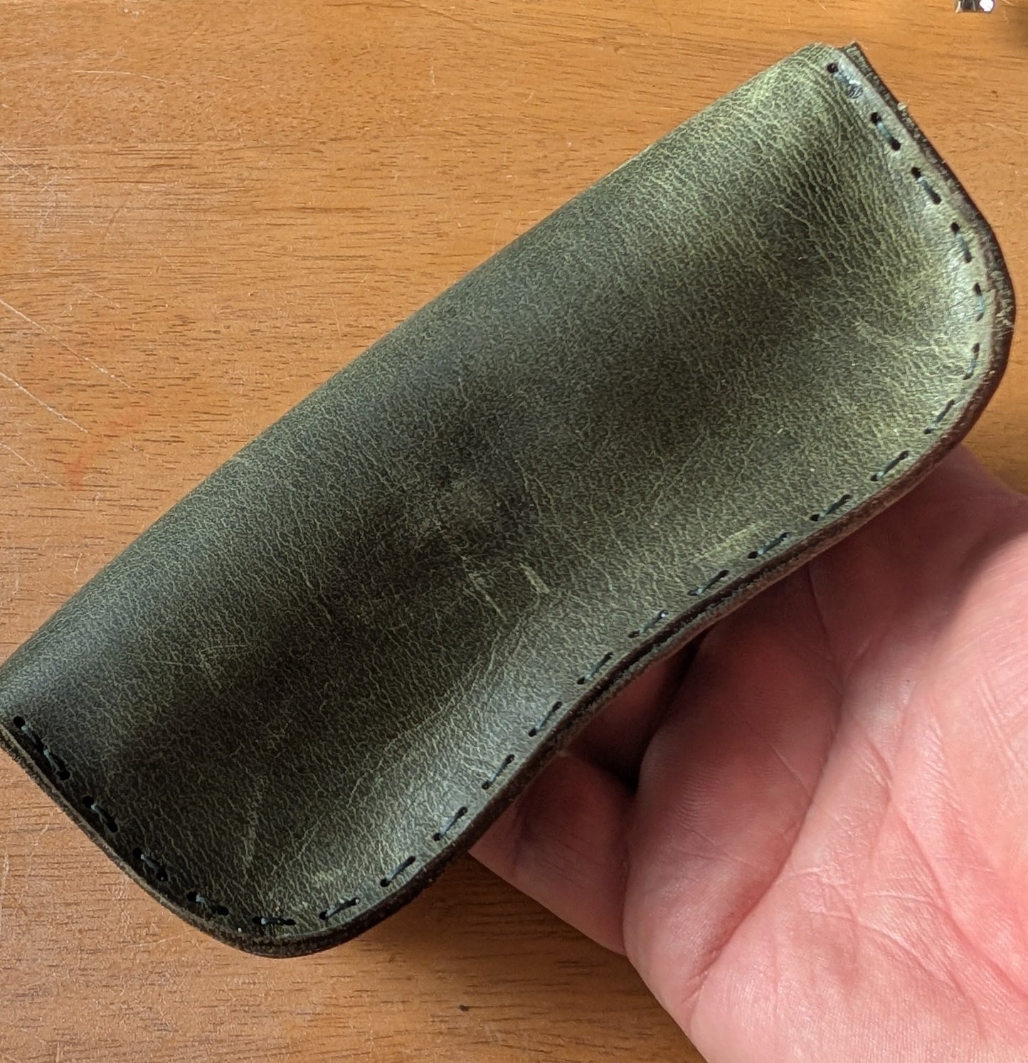 Glasses Case  Gusseted Green Crazy Horse Leather