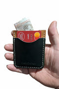 Small leather card wallet with three pockets made of full-grain leather, compact and handmade in Cornwall