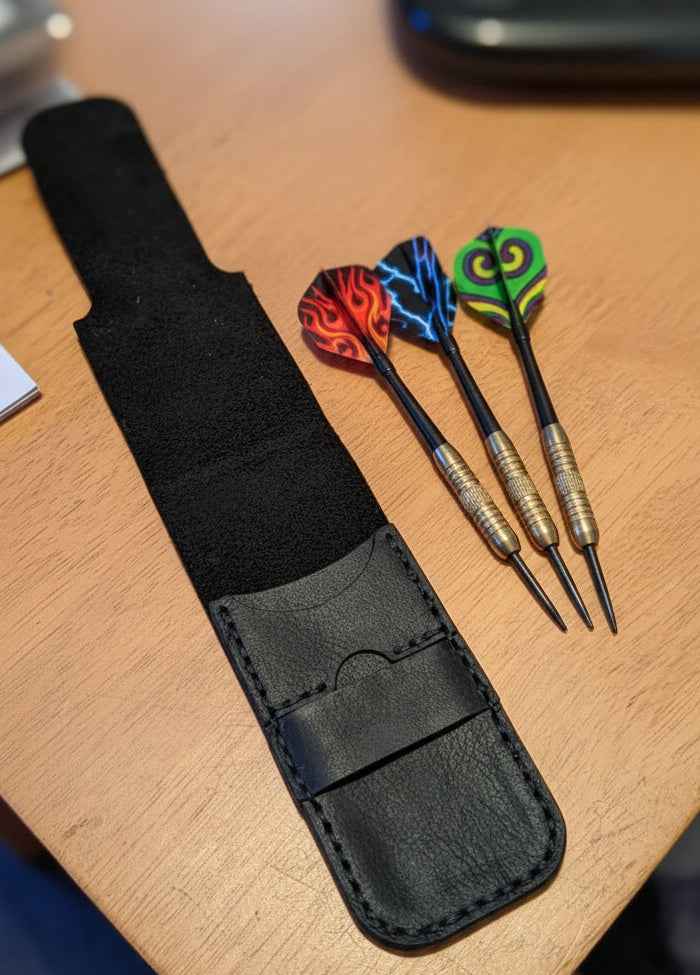 Simple Leather Darts case in Black - CraftyDrifters Cornwall