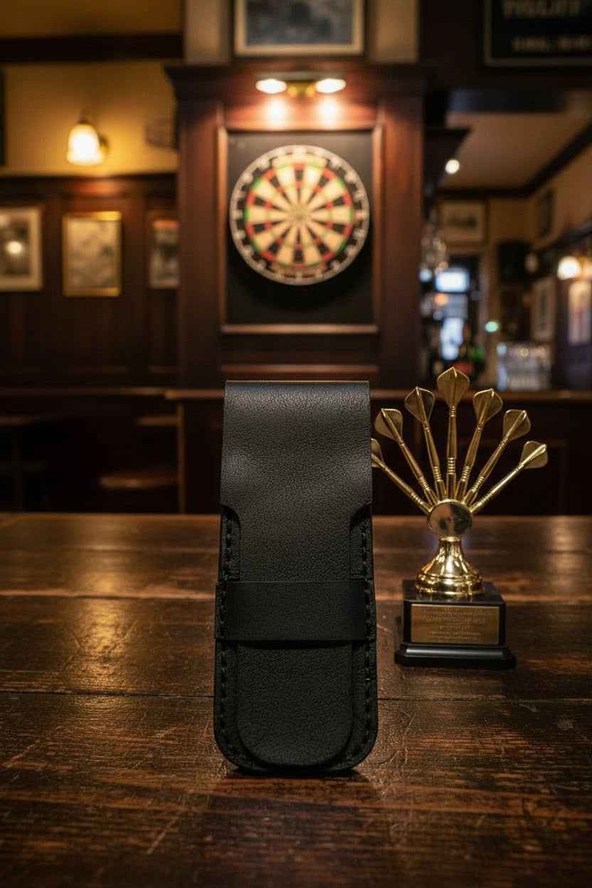 Simple Leather Darts case in Black - CraftyDrifters Cornwall